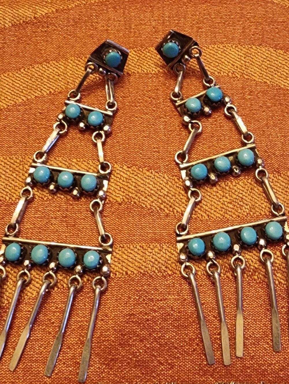 Vintage Zuni NA Sterling Turqoise Chandelier Earrings